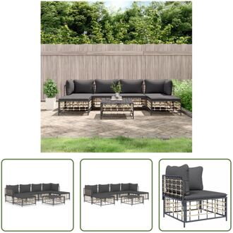 Loungeset Antraciet - Hoekbank 72x72x66cm - Middenbank 72x70x66cm - Tafel 70x70x34cm - Voetenbankje Grijs