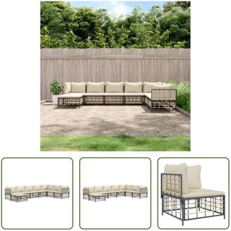 Loungeset - Antraciet - Hoekbank 72x72x66cm - Middenbank 72x70x66cm - Voetenbankje 70x70x34cm - Beige Grijs