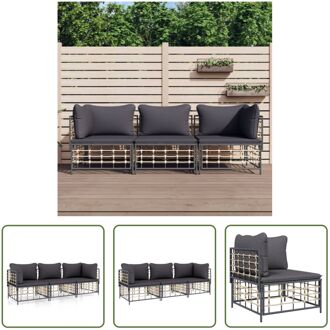 Loungeset - Antraciet - Poly rattan - 72 x 72 x 66 cm - Inclusief kussens - 2 hoekbanken - 1 Grijs