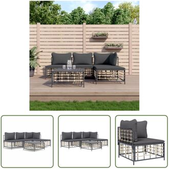 Loungeset - Antraciet - Poly rattan - 72 x 72 x 66 cm - Weerbestendig Grijs