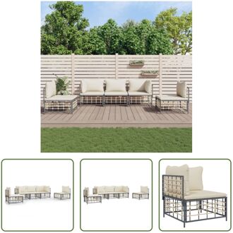 Loungeset - Antraciet - Poly rattan - Hoekbank 72x72x66 cm - Middenbank 72x70x66 cm - Inclusief kussen Grijs