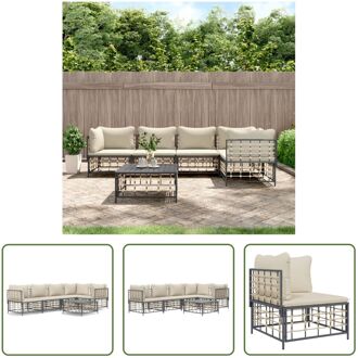 Loungeset - Antraciet - Poly Rattan - Hoekbank 72x72x66 cm - Middenbank 72x70x66 cm - Tafel 70x70x34 Grijs