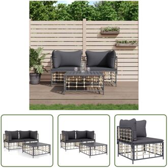 Loungeset Antraciet - Poly Rattan - Hoekbank 72x72x66 cm - Weerbestendig Grijs