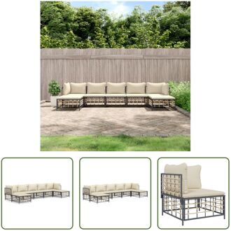 Loungeset Antraciet Poly Rattan - Hoekbank 72x72x66cm - Middenbank 72x70x66cm - Voetenbankje Grijs