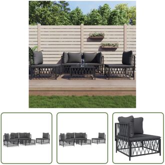 Loungeset - Antraciet - Tuinhoekbank - Tuinmiddenbank - Tuintafel - 72x72x66cm - Geweven stof - Grijs