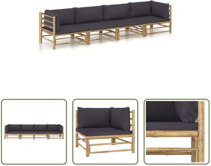 Loungeset - Bamboe - Donkergrijs kussen - Modulair design - Montage vereist