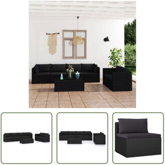 Loungeset Black PE-rattan - 62x62x33cm salontafel - 68x72x63cm middenbank - 72x72x63cm hoekbank Zwart