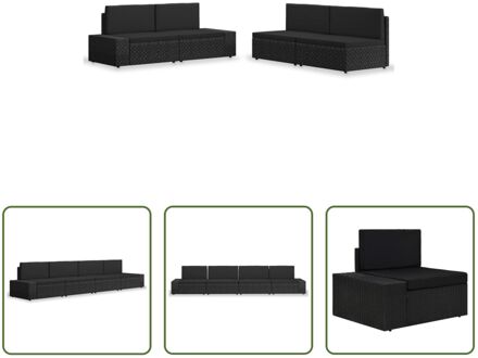 Loungeset Black Poly Rattan - Modular Design - Sturdy Steel Frame - Weatherproof PE Rattan - Zwart