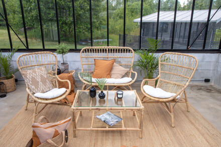 Loungeset 'Bronwen' Met bank, 2 fauteuils en tafel, Rotan, kleur Naturel