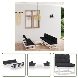 Loungeset Brooklyn - Tuinmeubelen - 70x70x67 cm - wit - massief grenenhout - inclusief kussens