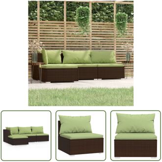 Loungeset - Bruin - 2x middenbank - 1x hoekbank - 1x voetenbank - PE-rattan - Waterdicht