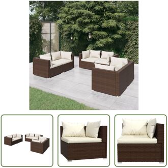 Loungeset - bruin - 6 hoekbanken - stevig frame en waterdicht PE-rattan - modulair design - dik