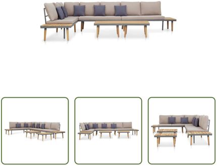 Loungeset Bruin en Grijs - 310x200x65 cm - Acaciahout en Staal