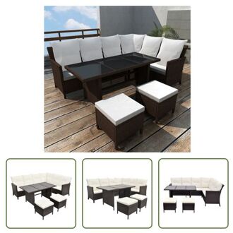 Loungeset bruin L-vormig - 220 x 172 cm - inclusief tafel en kussens