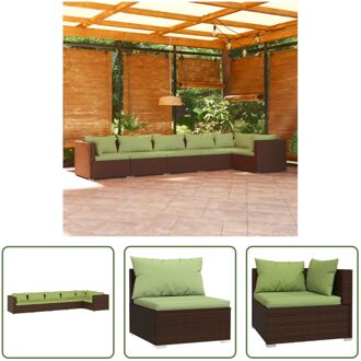 Loungeset - Bruin - PE-rattan - 3 hoekbanken - 3 middenbanken - 6 zitkussens - 9 rugkussens