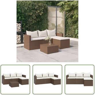 Loungeset - bruin - PE-rattan - gepoedercoat staal - Tafel- 48 x 48 x 24 cm - 3-zitsbank- 176 x 64 x