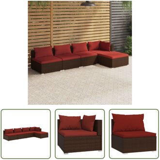 Loungeset - Bruin - PE-rattan - Met kussens - Modulair ontwerp