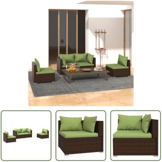 Loungeset - Bruin PE-rattan - Modulair design - Inclusief kussens - Stalen frame