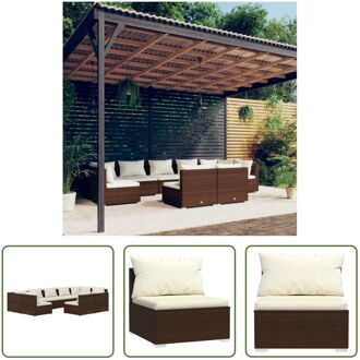 Loungeset - Bruin PE-rattan - Modulair design - Middenbanken 70x70x60.5 cm - Hoekbanken 70x70x60.5 cm