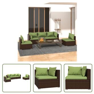 Loungeset - Bruin PE-rattan - Modulair - Inclusief kussens - Stevig frame