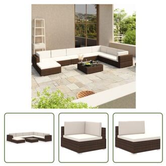 Loungeset - Bruin - PE Rattan - Staal frame - Waterdicht - 6 cm dikke kussens - Inclusief hoekstoelen