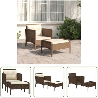 Loungeset - Comfort - Tuinmeubelen - 55x68x69 cm - Bruin PE-rattan - Witte kussens