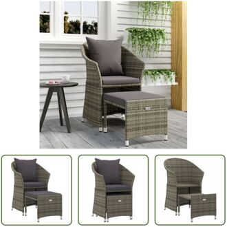 Loungeset - Comfortabel buitenleven - Poly rattan - Grijs - Inclusief kussens