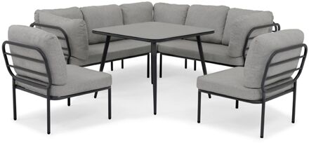 Loungeset Delphi - Aluminium En Glas - Antraciet - 7 Personen - Glazen Blad