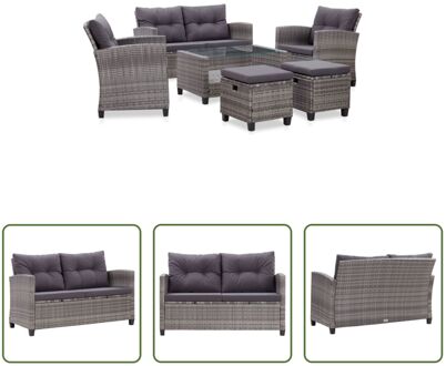 Loungeset - Donkergrijs - poly rattan - 124 x 68 x 77 cm - weerbestendig