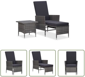 Loungeset - Gaia - Poly Rattan - 62x131x106 cm - Grijs - Gepoedercoat Staal - Met Voetensteun