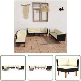 Loungeset Gepoedercoat Staal - PE-rattan - Eucalyptushout - Zwart - 60.5 x 64.5 x 67 cm