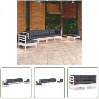 Loungeset - Grenen - Hoekbank 63.5x63.5x62.5cm - Middenbank 63.5x63.5x62.5cm - Kussens 60x60x5cm - Wit