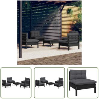 Loungeset Grenenhout - 5-delig - Zwart - 63.5 x 63.5 x 62.5 cm - Inclusief kussens - Montage vereist