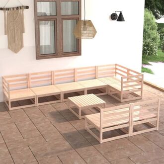 Loungeset - Grenenhout - 5x middenbank - 3x hoekbank - 1x tafel - 70x70x67 cm - Montage vereist Bruin
