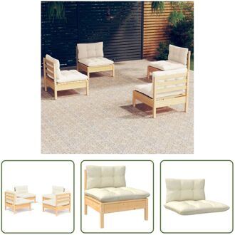 Loungeset - Grenenhout - 63.5 x 63.5 x 62.5 cm - Crème kussen