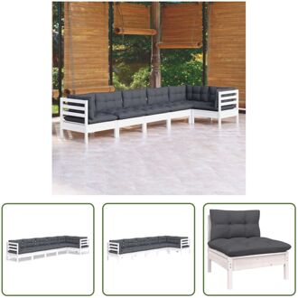 Loungeset Grenenhout - 63.5x63.5x62.5 cm - wit - antraciet - incl - kussens