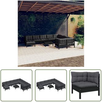 Loungeset Grenenhout 63.5x63.5x62.5 cm - Zwart - Antraciet kussens