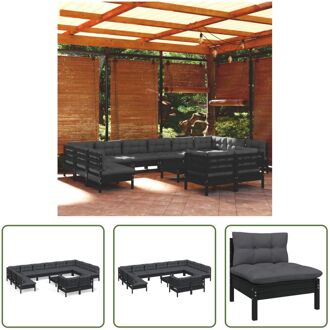 Loungeset Grenenhout - 63.5x63.5x62.5 cm - Zwart - Inclusief kussens