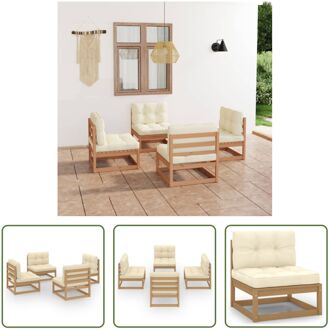 Loungeset - Grenenhout - 70x70x67 cm - Honingbruin - Crème kussens