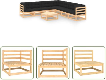 Loungeset Grenenhout - 8-delig - Antraciet Kussens - 70x70x67 cm (Middenbank) - 70x70x67 cm (Hoekbank) Grijs