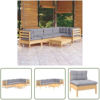 Loungeset Grenenhout Grijs - 3 hoekbank 2 middenbank 1 voetenbank/tafel - 60 x 60 x 5 cm zitkussen