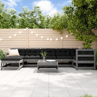 Loungeset Grenenhout Grijs - 3x middenbank 3x tuinstoel 2x voetenbank/salontafel