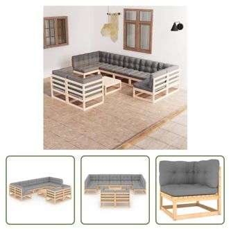 Loungeset - Grenenhout - Grijs - 4 hoekbanken - 5 middenbanken - 1 tafel - Afmetingen- 70x70x67 cm