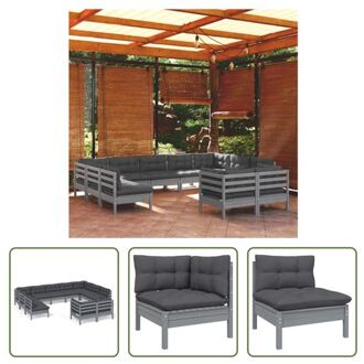 Loungeset Grenenhout - Grijs - 4 Hoekbanken + 7 Middenbanken - Afmetingen- 63.5 x 63.5 x 62.5 cm - Met