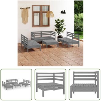 Loungeset - Grenenhout - Grijs - 63.5x63.5x62.5cm - 4x middenbank - 2x hoekbank - 1x tafel