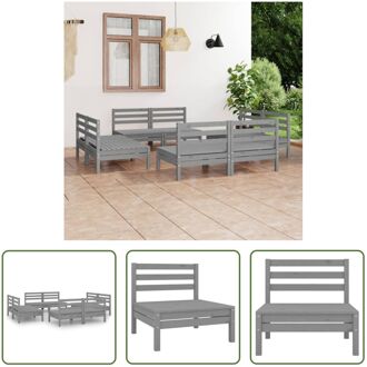 Loungeset Grenenhout - Grijs - 63.5x63.5x62.5cm (BxDxH) - 8x Middenbank