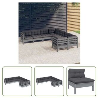 Loungeset Grenenhout - Grijs - 63.5x63.5x62.5cm - Inclusief 4 Hoekbanken - 4 Middenbanken - 8