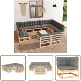 Loungeset - Grenenhout - Grijs - 70 x 70 x 67 cm - Inclusief kussens