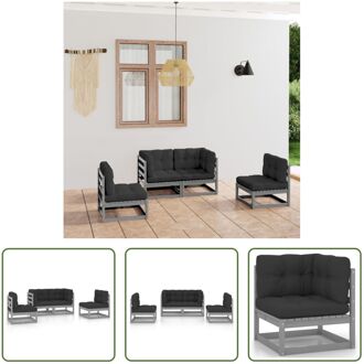 Loungeset - Grenenhout - Grijs - 70 x 70 x 67 cm - Inclusief kussens