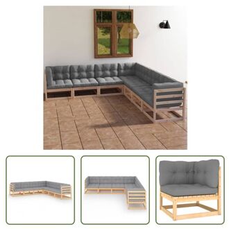 Loungeset - Grenenhout - Grijs - 70x70x67 cm - Inclusief kussens